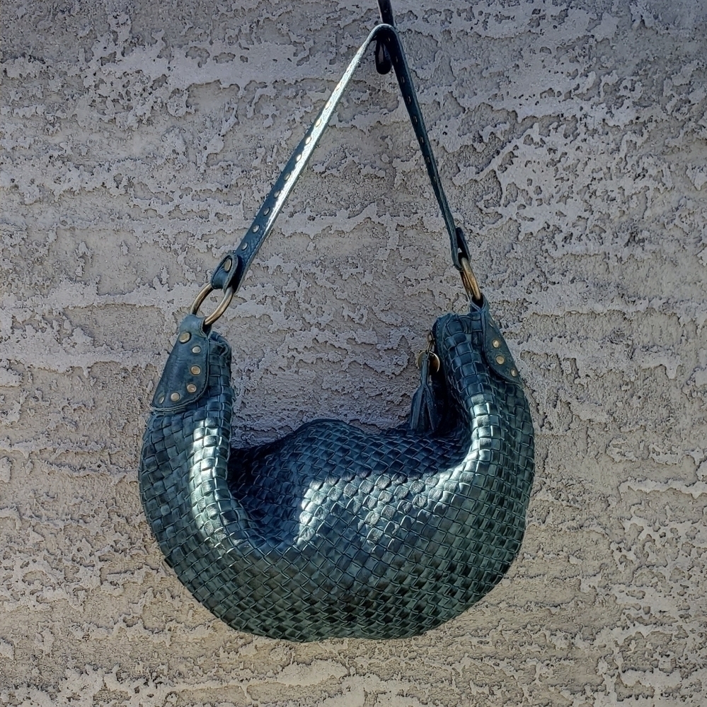 RARE FOSSIL‎ Woven Leather Hobo Bag - Picture 11 of 12